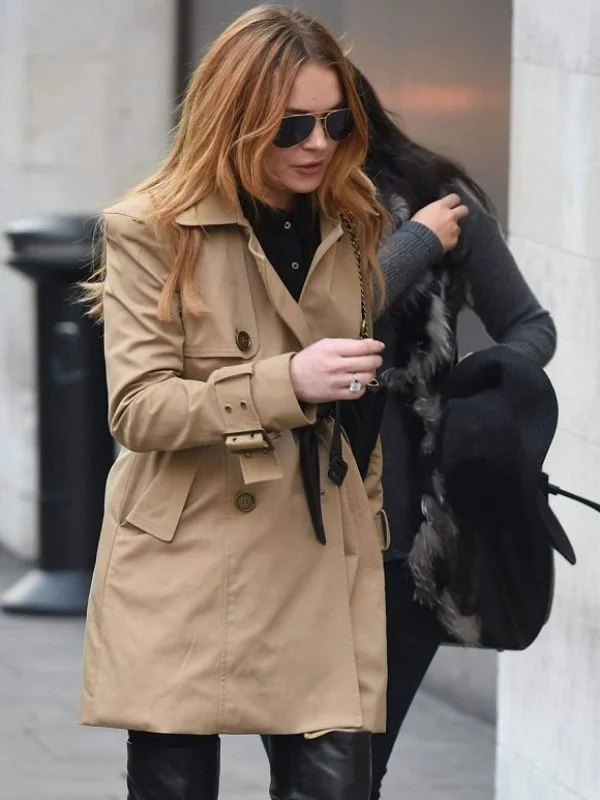 Lindsay Lohan Double Breasted Beige Trench