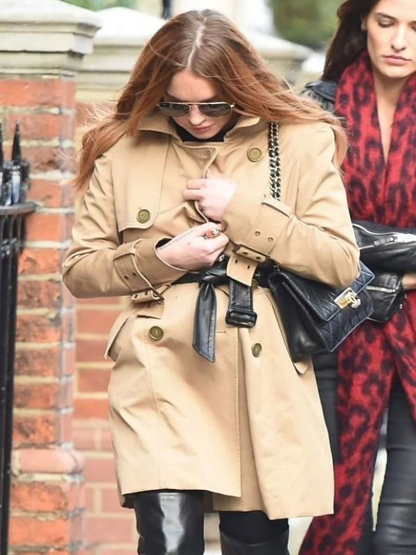Lindsay Lohan Double Breasted Trench Beige