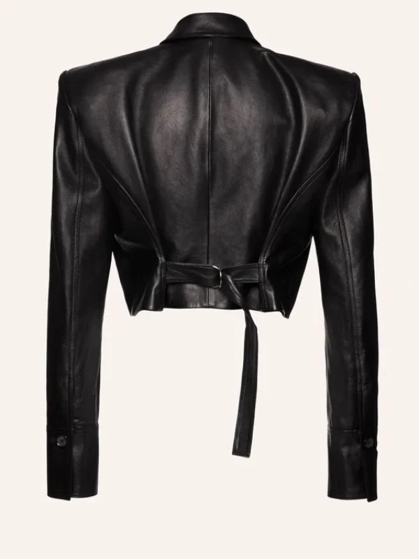 Elsa Hosk Sharp shoulder cropped leather Jacket-Mjacket