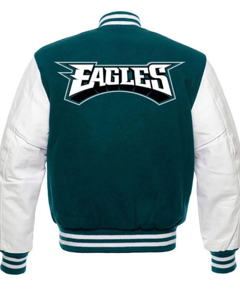 Buy Shop Philadelphia Eagles Logo Green and White Letterman Jacket ...