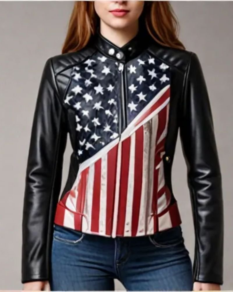 USA flag bomber jacket women's