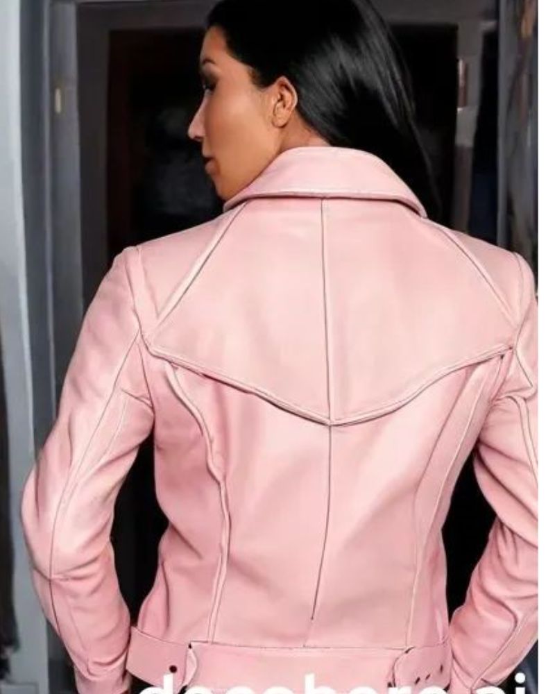 Stylish Kim Kardashian Pink Leather Jacket