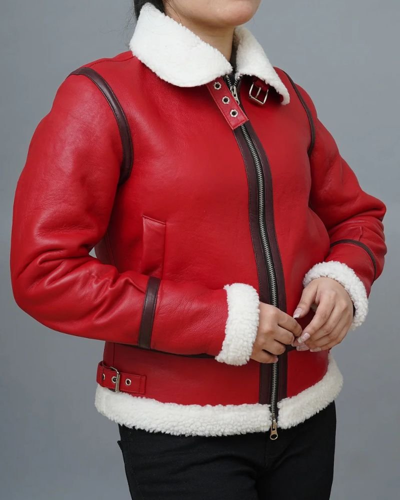 Christmas Women Red Leather Jacket