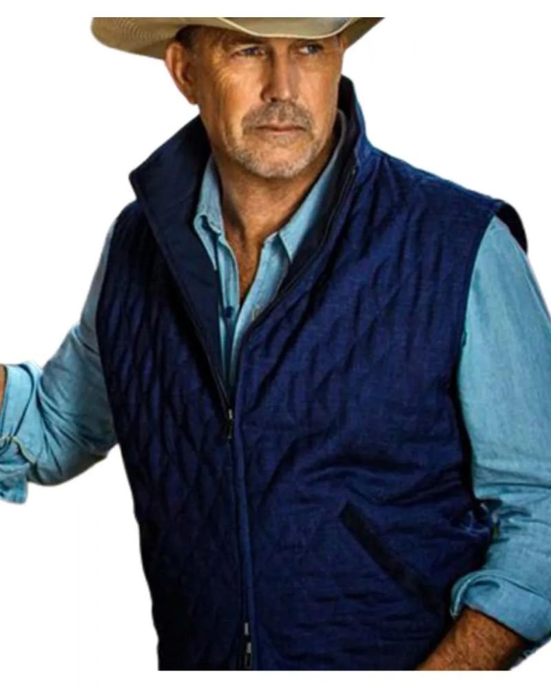 Kevin Costner Yellowstone Blue Quilted Vest