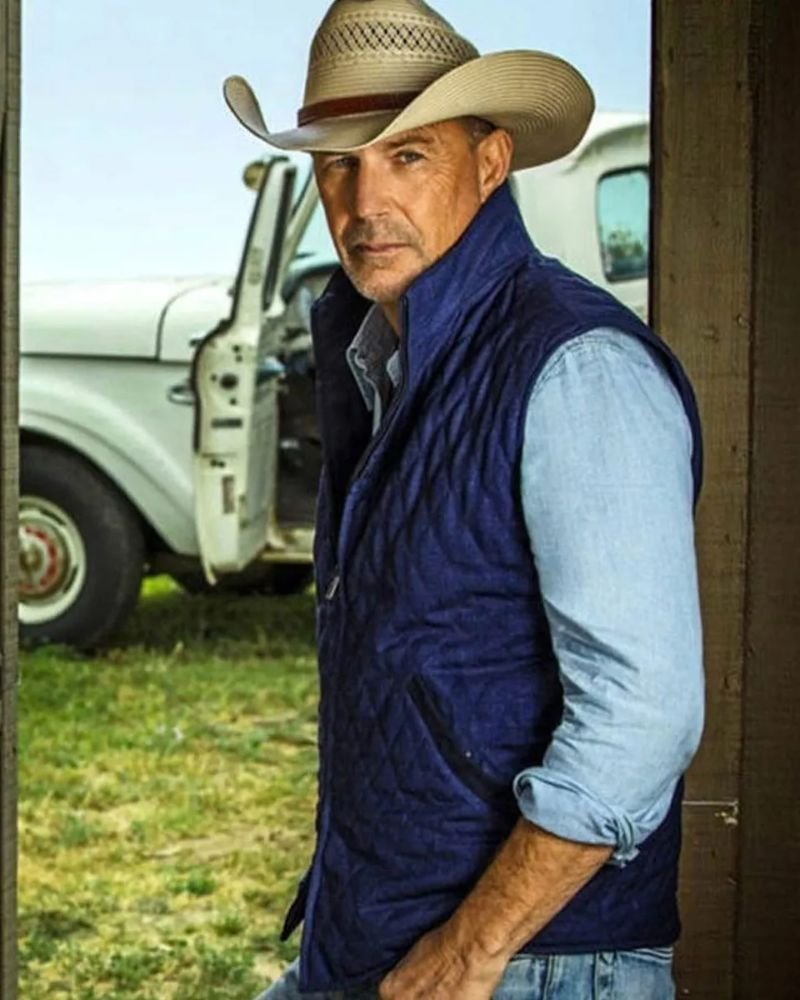 Kevin Costner Yellowstone Blue Quilted Vest