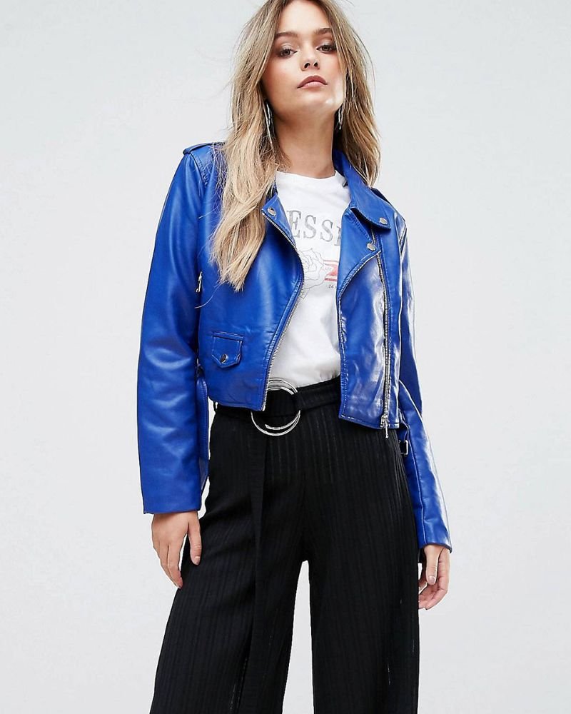 Shop Black Mirror Emily Blue Leather Biker Jacket