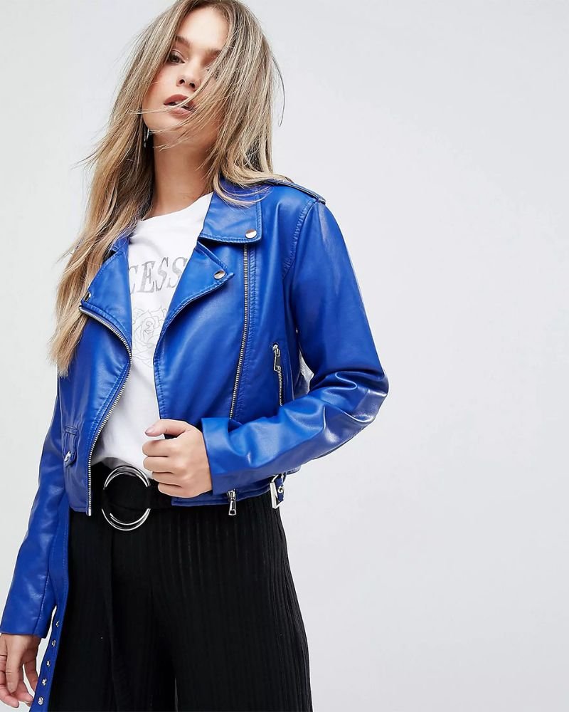 Shop Black Mirror Emily Blue Leather Biker Jacket