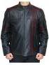 Elegant Burgundy Stripes Black Leather Jacket Customer Review