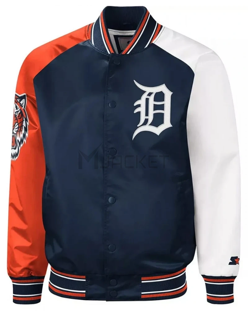 Detroit Tigers Reliever Satin Raglan Full-Snap Blue/Orange Jacket - image 1