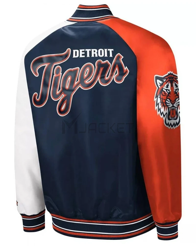 Detroit Tigers Reliever Satin Raglan Full-Snap Blue/Orange Jacket - image 2