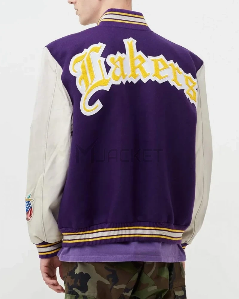 LA Lakers Letterman Purple Wool and White Leather Jacket - image 2