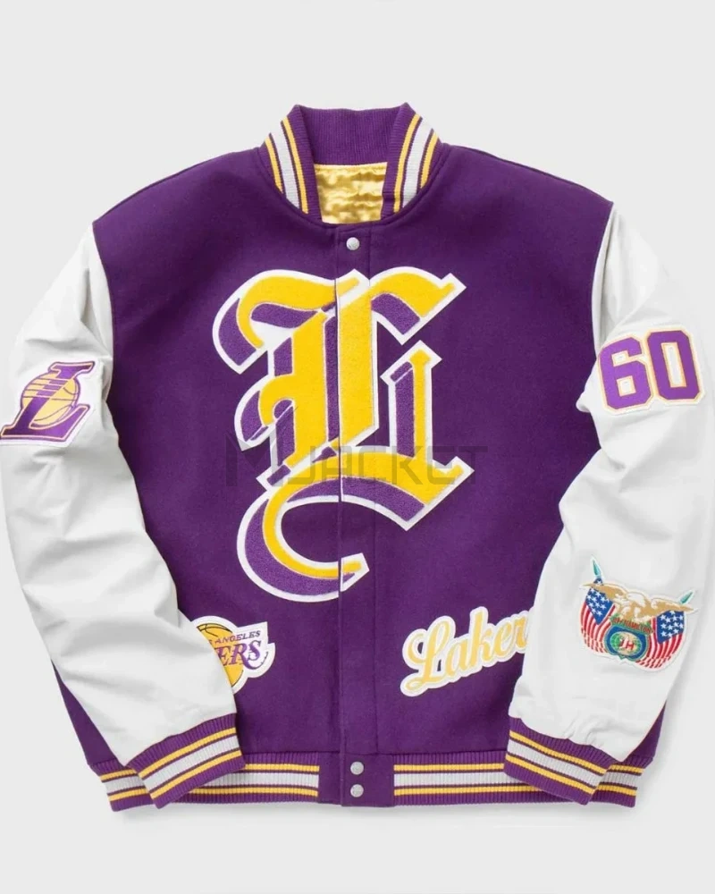 LA Lakers Letterman Purple Wool and White Leather Jacket - image 3