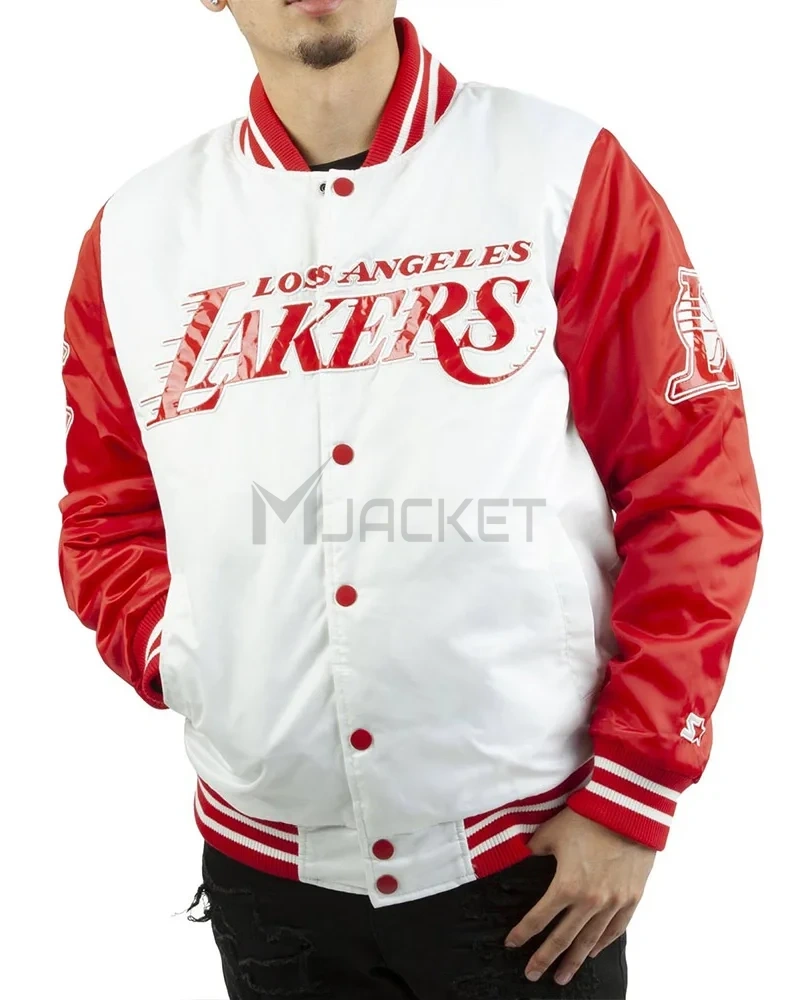 LA Lakers White and Red Satin Jacket - image 1