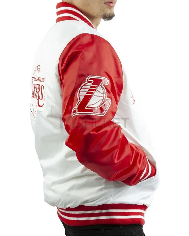 LA Lakers White and Red Satin Jacket - image 4