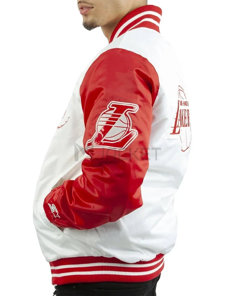 LA Lakers White and Red Satin Jacket - image 5