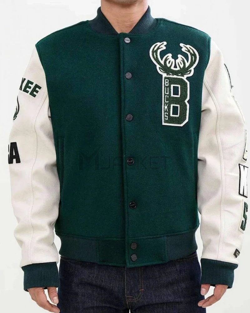 Letterman Milwaukee Bucks Green and White Jacket - image 1