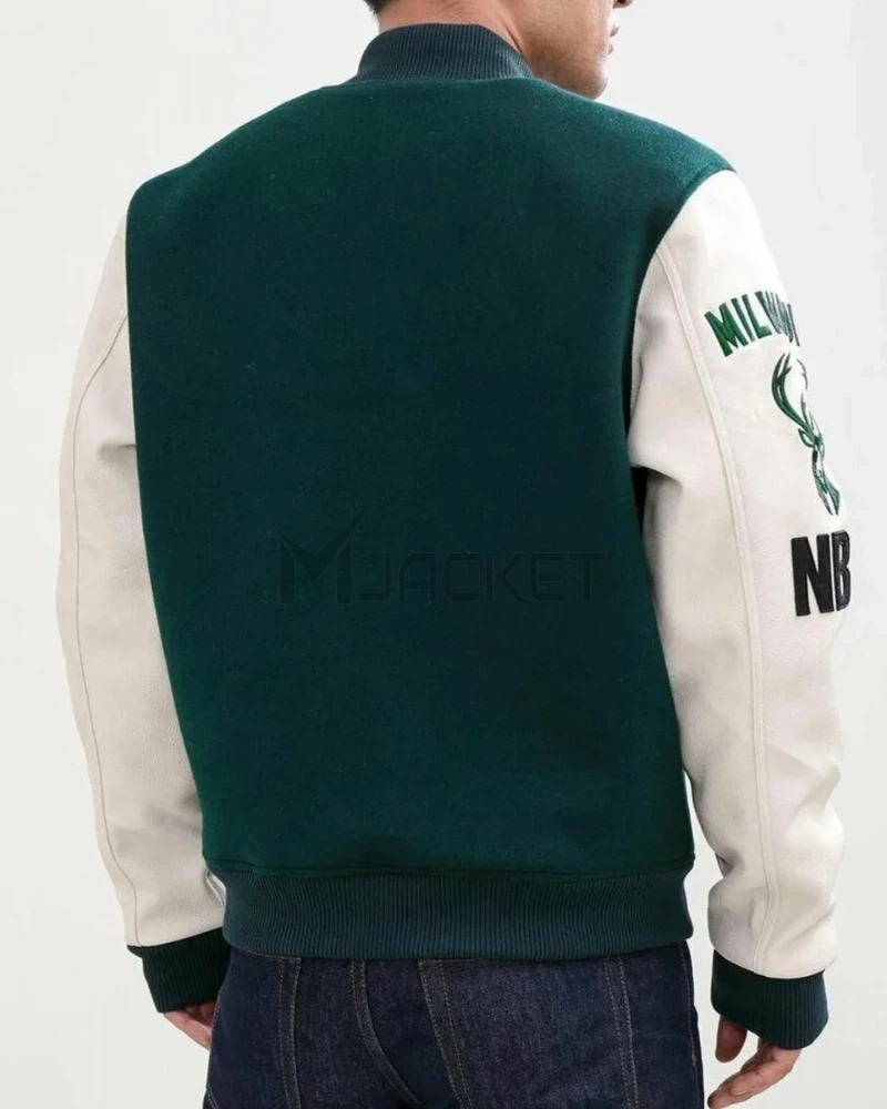 Letterman Milwaukee Bucks Green and White Jacket - image 2