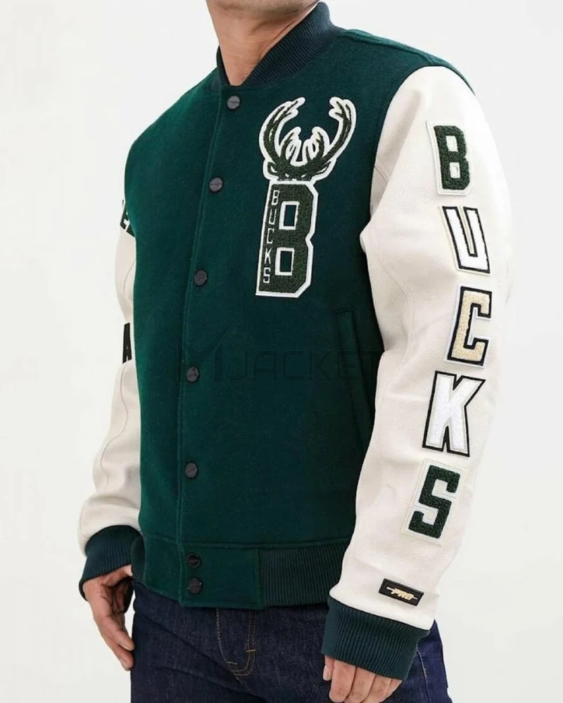 Letterman Milwaukee Bucks Green and White Jacket - image 3