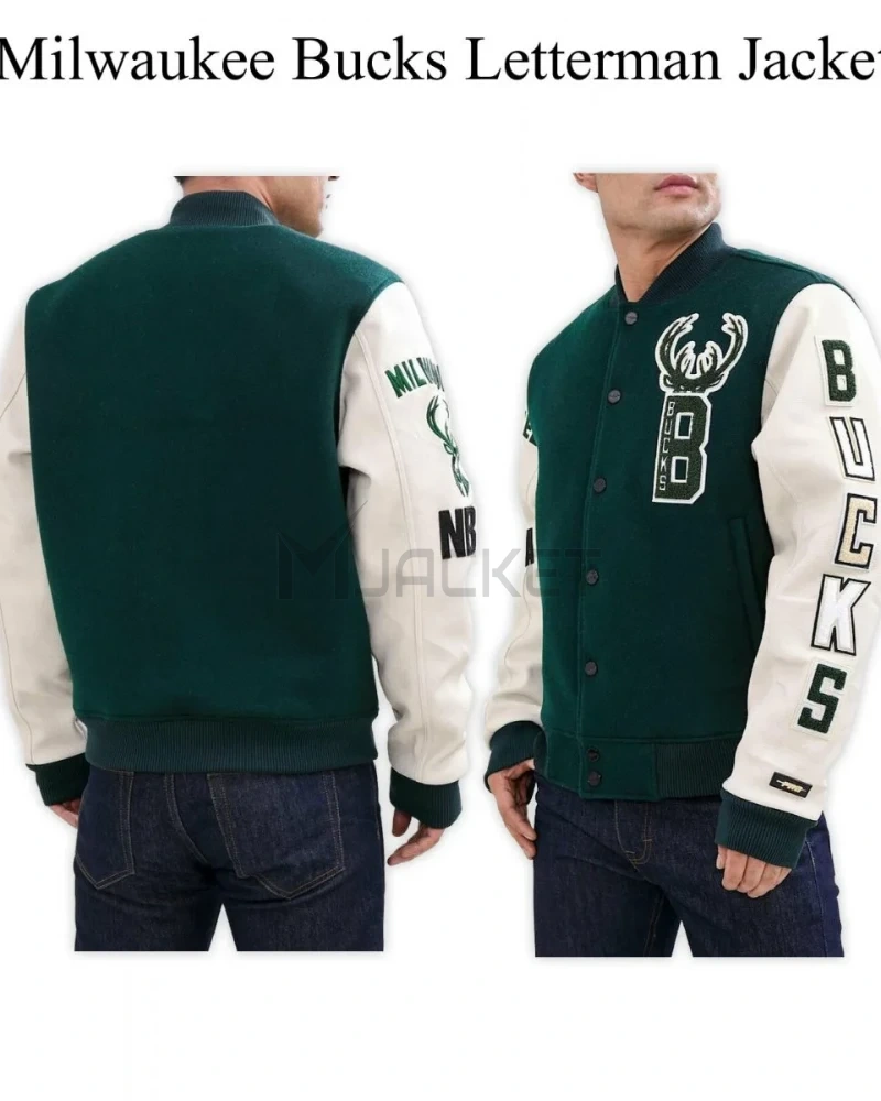 Letterman Milwaukee Bucks Green and White Jacket - image 5