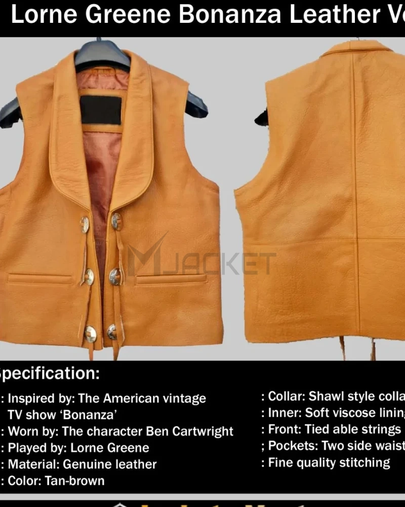 Lorne Greene Bonanza Leather Vest - image 16